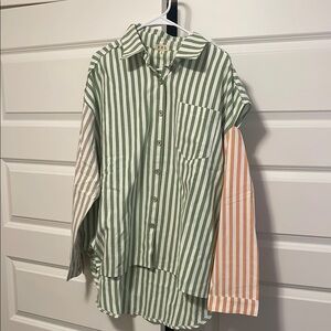 POL Green and White Striped Shirt